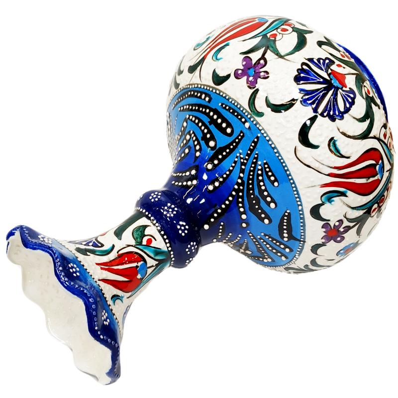 El yapımı tombul çini vazo-Mavi beyaz Samur fırça işlemeli